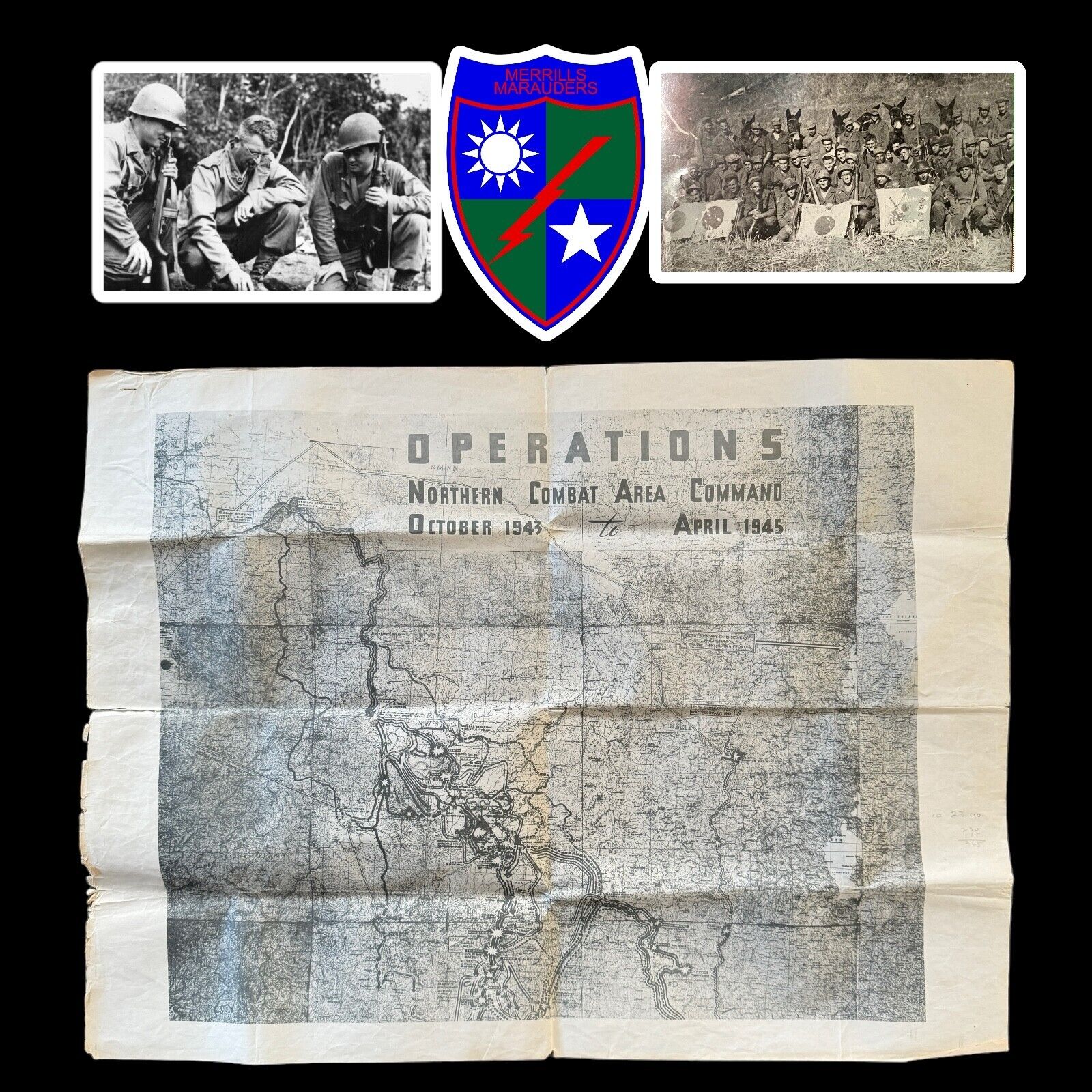 RARE WWII Ledo Road Burma Merrill’s Marauders Northern Combat Area Command Map