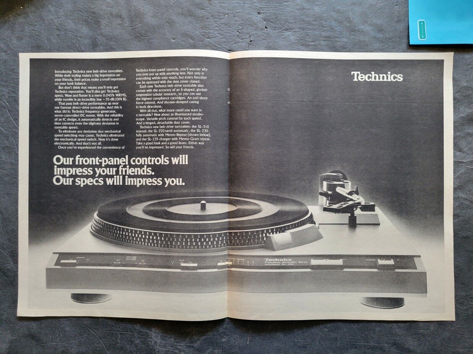 Technics SL-210 Turntable Promo 2 Page Print Advertisement Vintage 1978