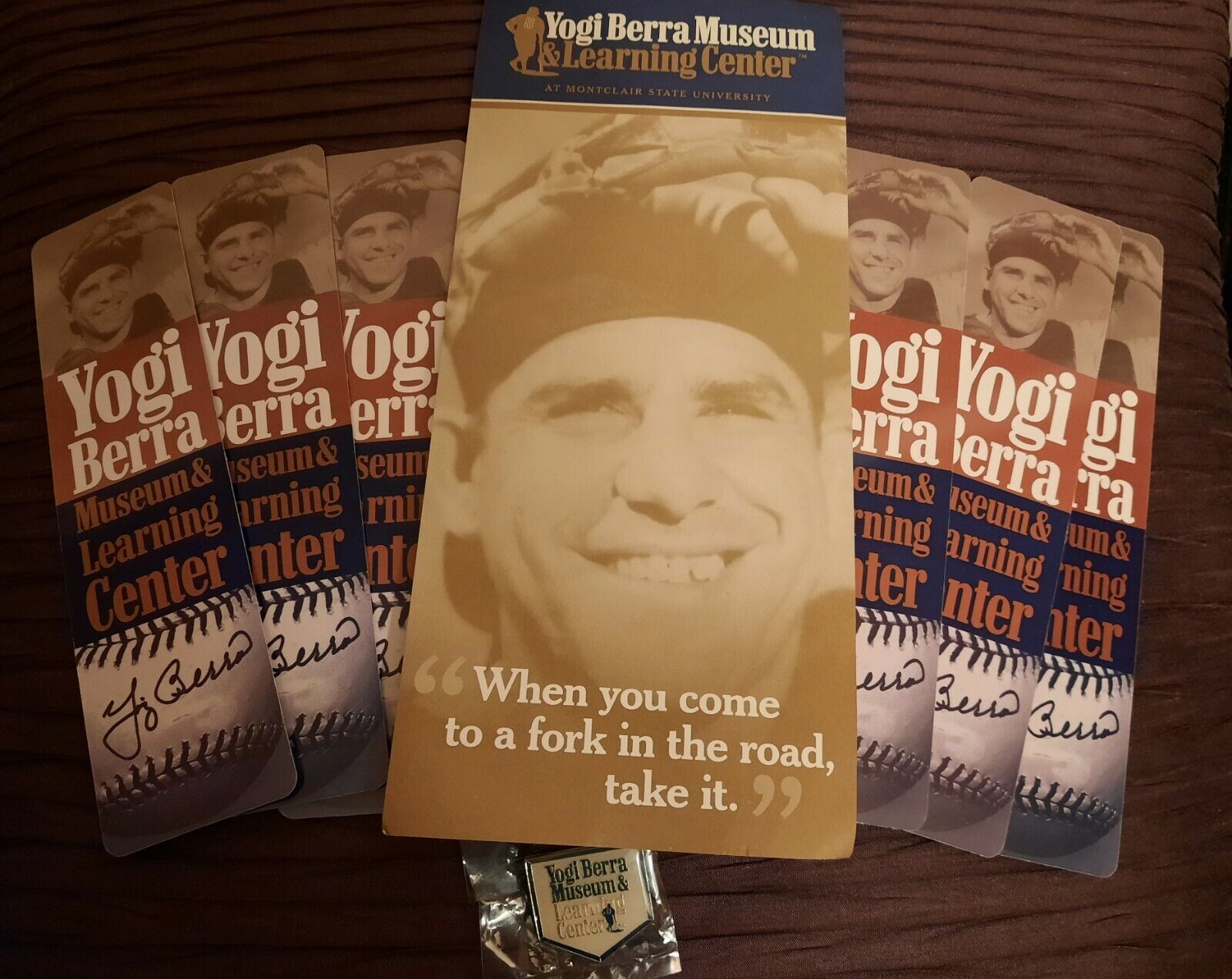 🔥 YOGI BERRA lot (6): Exclusive NJ Museum Bookmarks, Pin, Pamphlet Yankees HOF 
