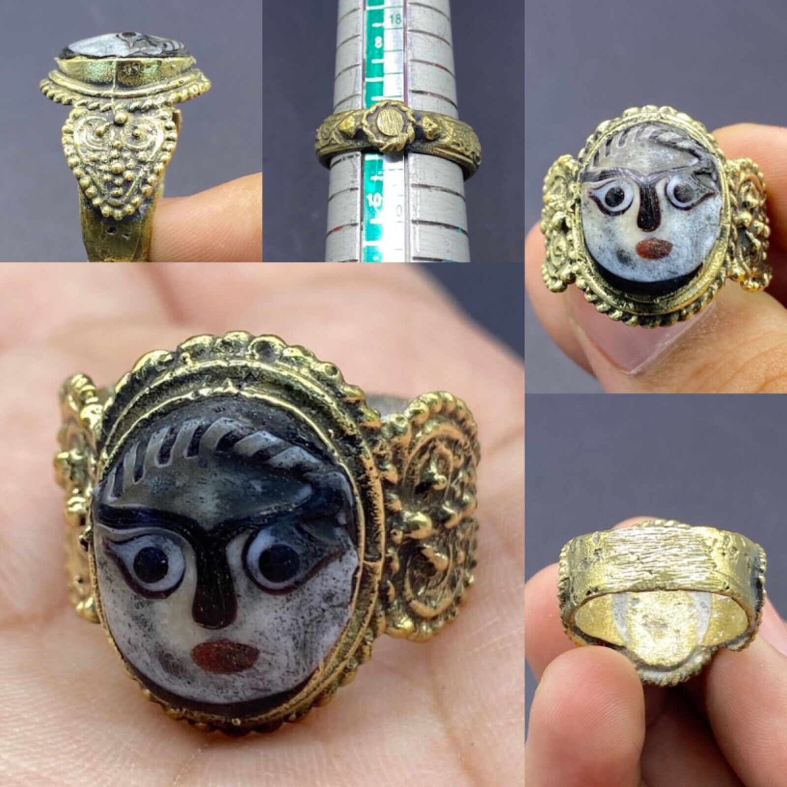 Rare Ethnic Near Eastern Tradition Jewelry’s Roman Mosaic Glass Face Bead Ring