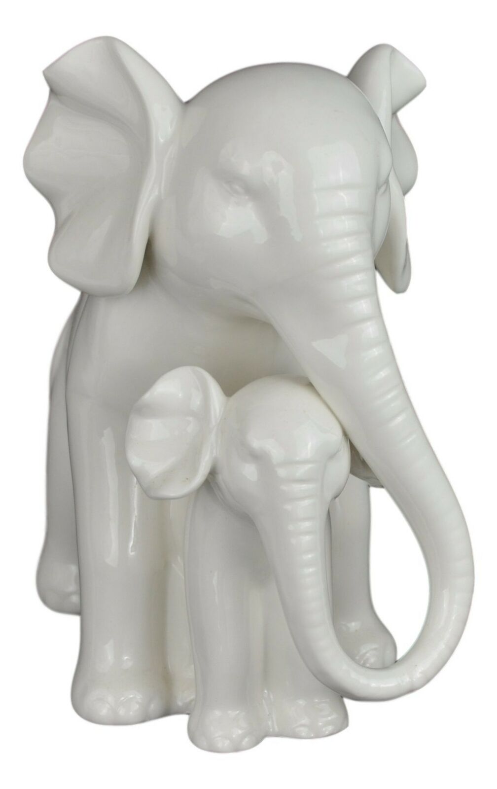 Festcool Porcelain Elephant Mother and Baby Elephant Statue/Figurine Whitewar...