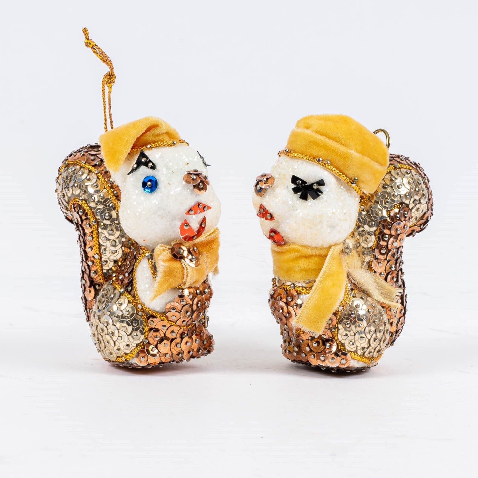 Leewards Mr. & Mrs. Chatter Sequined Squirrel Christmas Ornaments Handmade