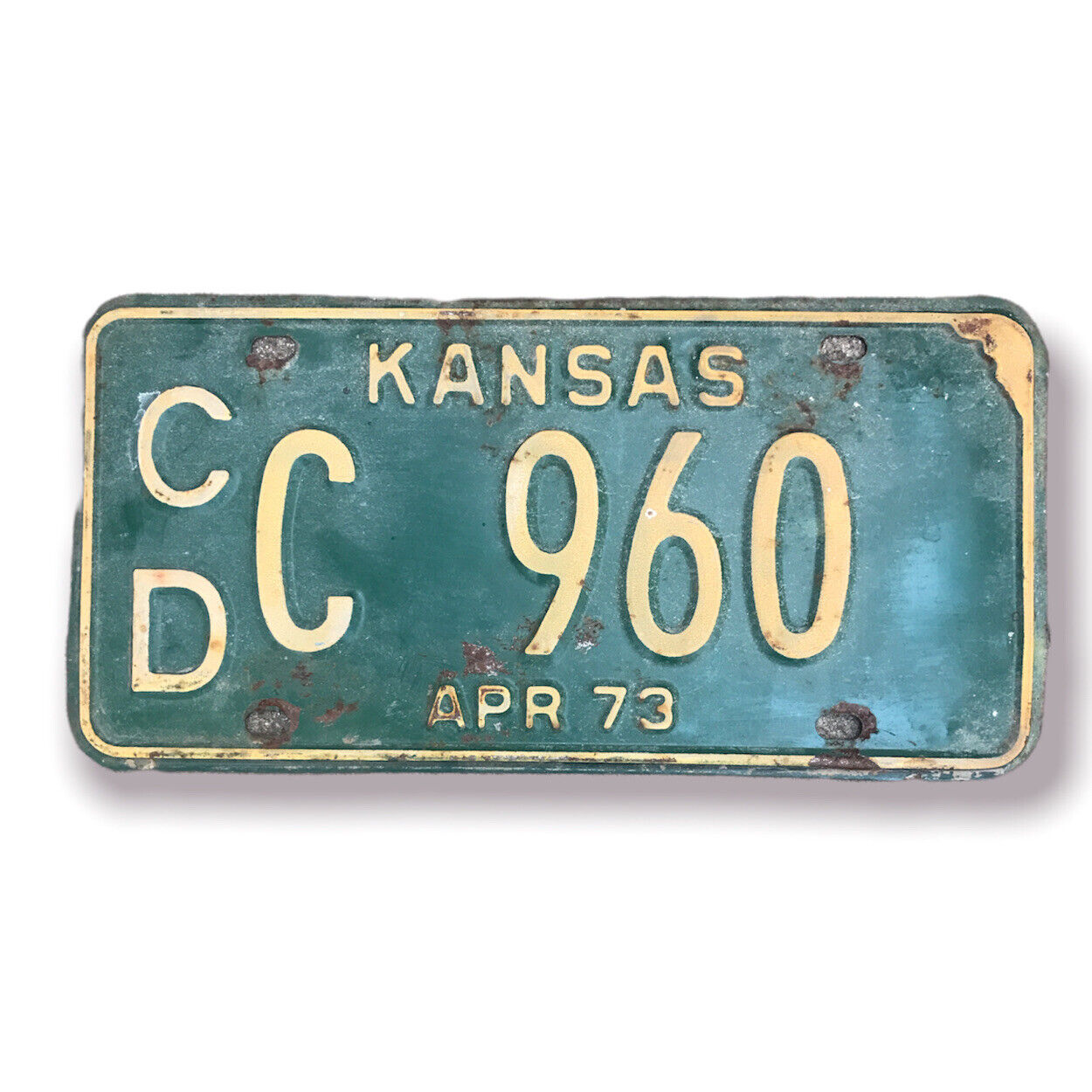 1973 Kansas License Plate C 960 CD Cloud County April 73
