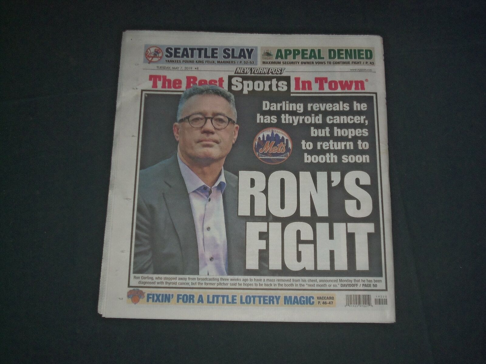 2019 MAY 7 NEW YORK POST NEWSPAPER - RON DARLING REVEALS HE HAS THYROID CANCER