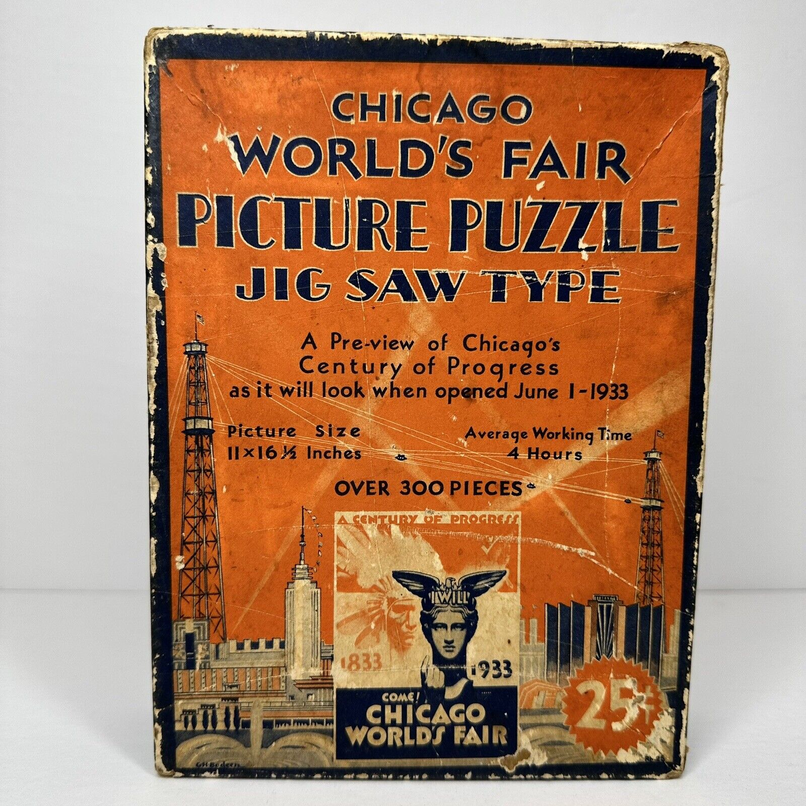 RARE 1933 CHICAGO WORLD'S FAIR Picture Puzzle Jigsaw Type in Original Box COLLEC