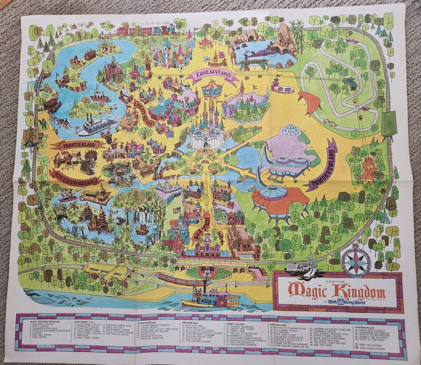 Vintage Walt Disney's Magic Kingdom Lot   Large Park Map &Pictorial Booklet 1972
