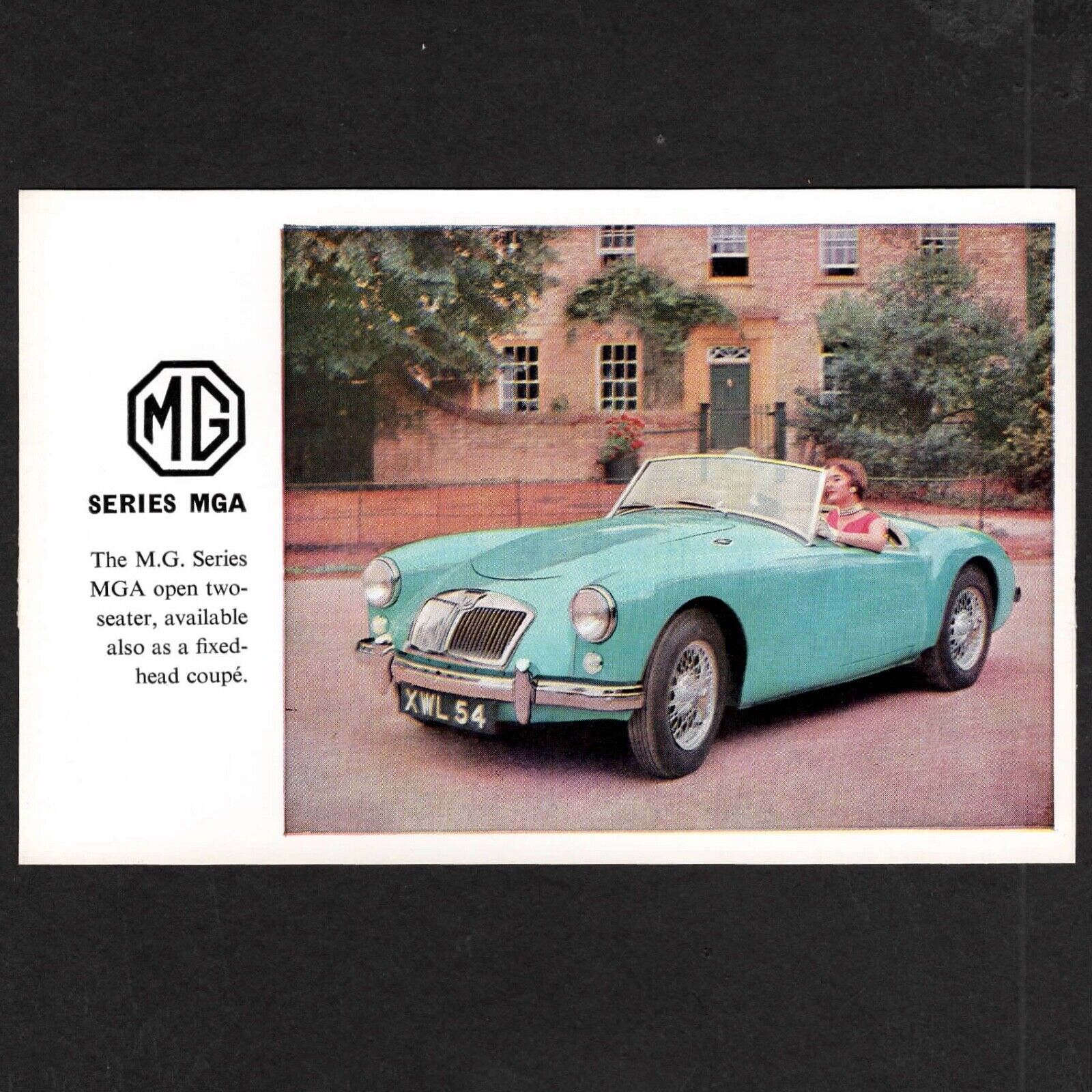 1955-62 MGA Blue-Green, Wire Wheels: Original Dealer Promo Postcard UNUSED VG+