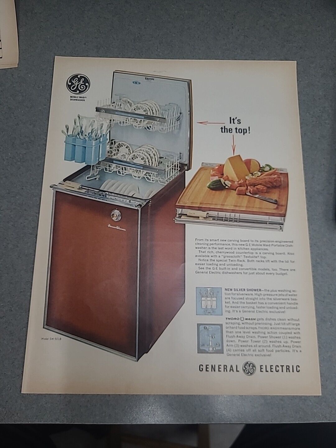 General Electric Mobile Paid Portable Dishwasher Vintage Print Ad 1966 10x13 