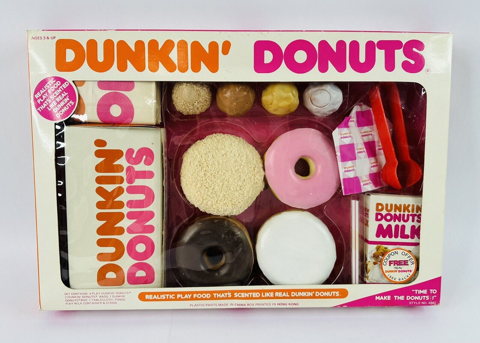 Vintage 1987 DUNKIN DONUTS Realistic Play Food Gift Set NEW