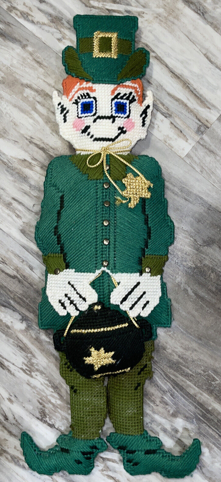Vintage Leprechaun needlepoint plastic double sided St Patrick’s Day Decor 23 In
