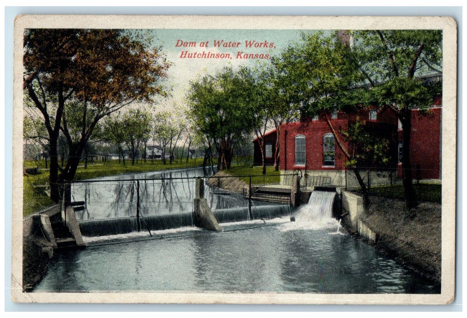 c1920\'s Dam At Water Works Scene Hutchinson Kansas KS Unposted Trees Postcard