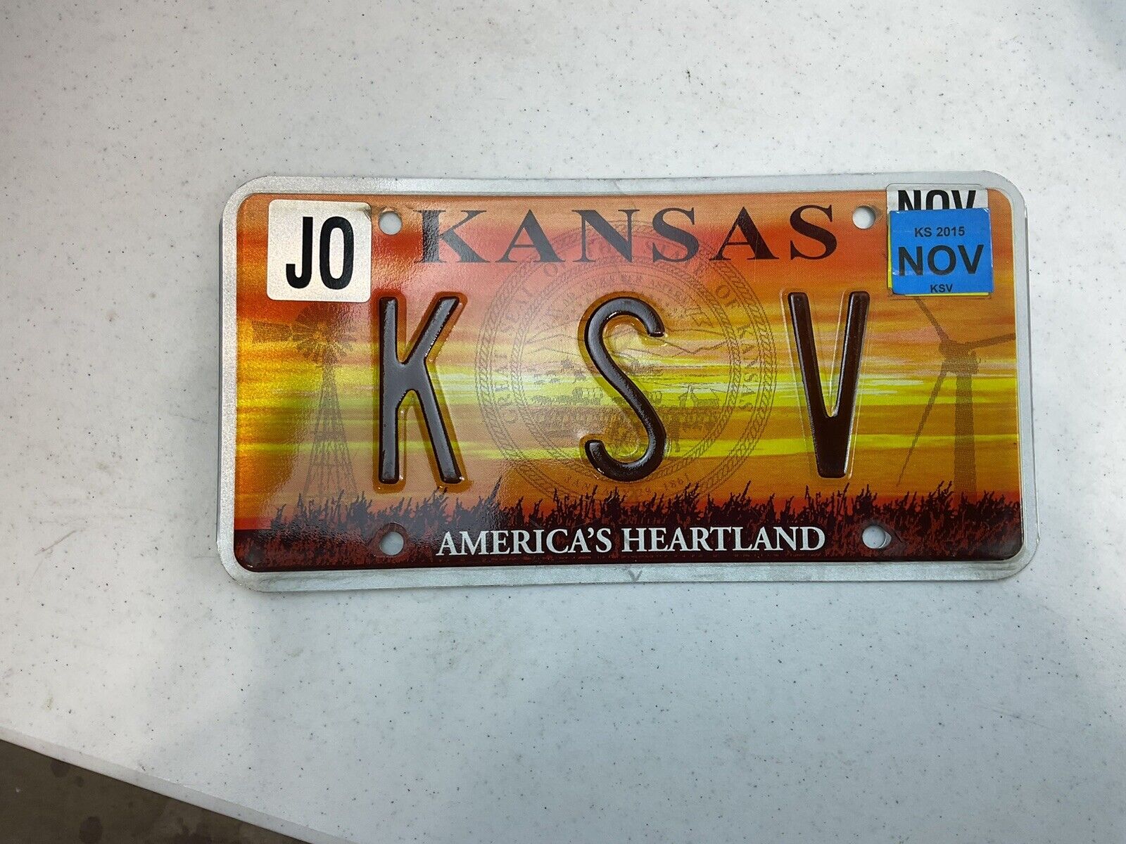 2015 Kansas License Personalized Vanity Plate  Tag# K S V Johnson County