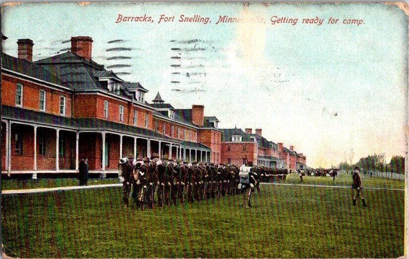 Vintage Postcard Barracks Fort Snelling Minneapolis MN Minnesota 1908      I-102