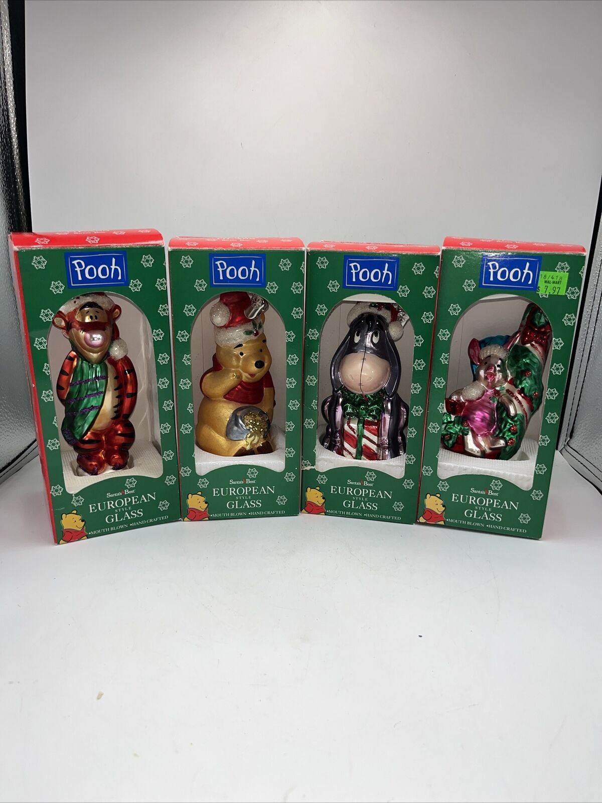 1997 Disney Santas Best Christmas Ornaments European Style Glass POOH Collection