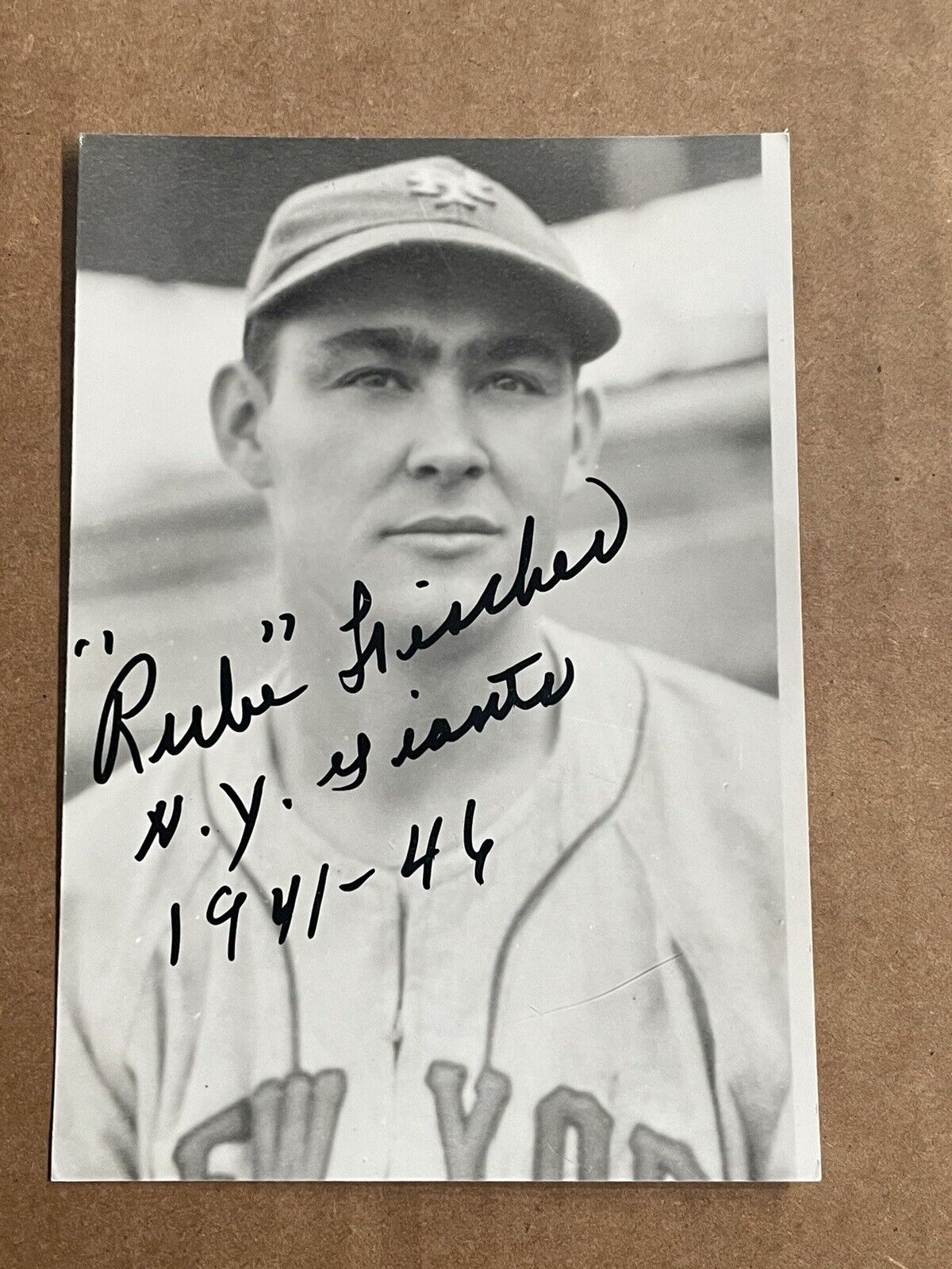 RUBE FISCHER New York Giants Signed Photo Card