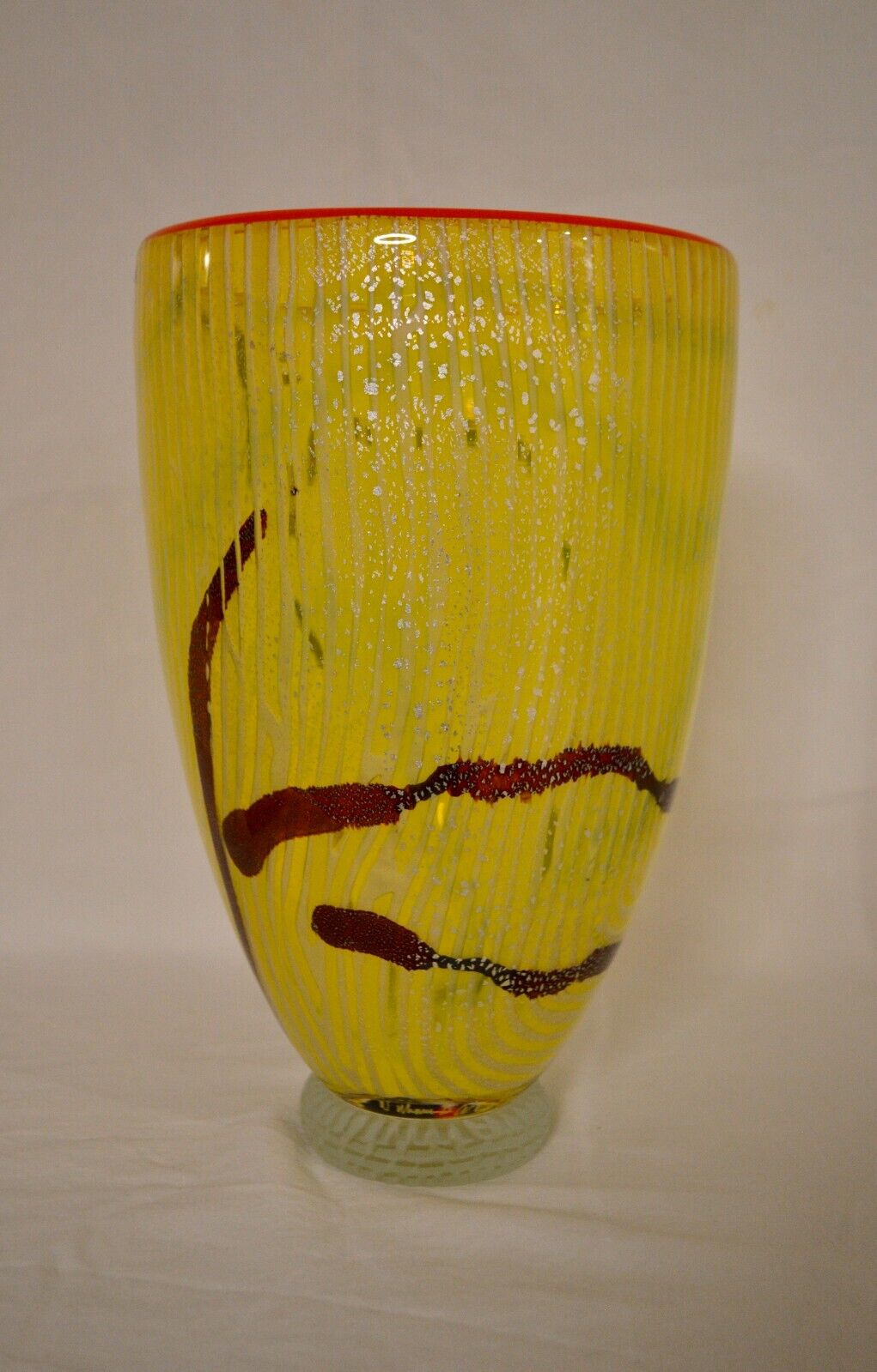 Pizzichillo-Gordon Style Large Yellow Decorative Vintage Art Glass Vase