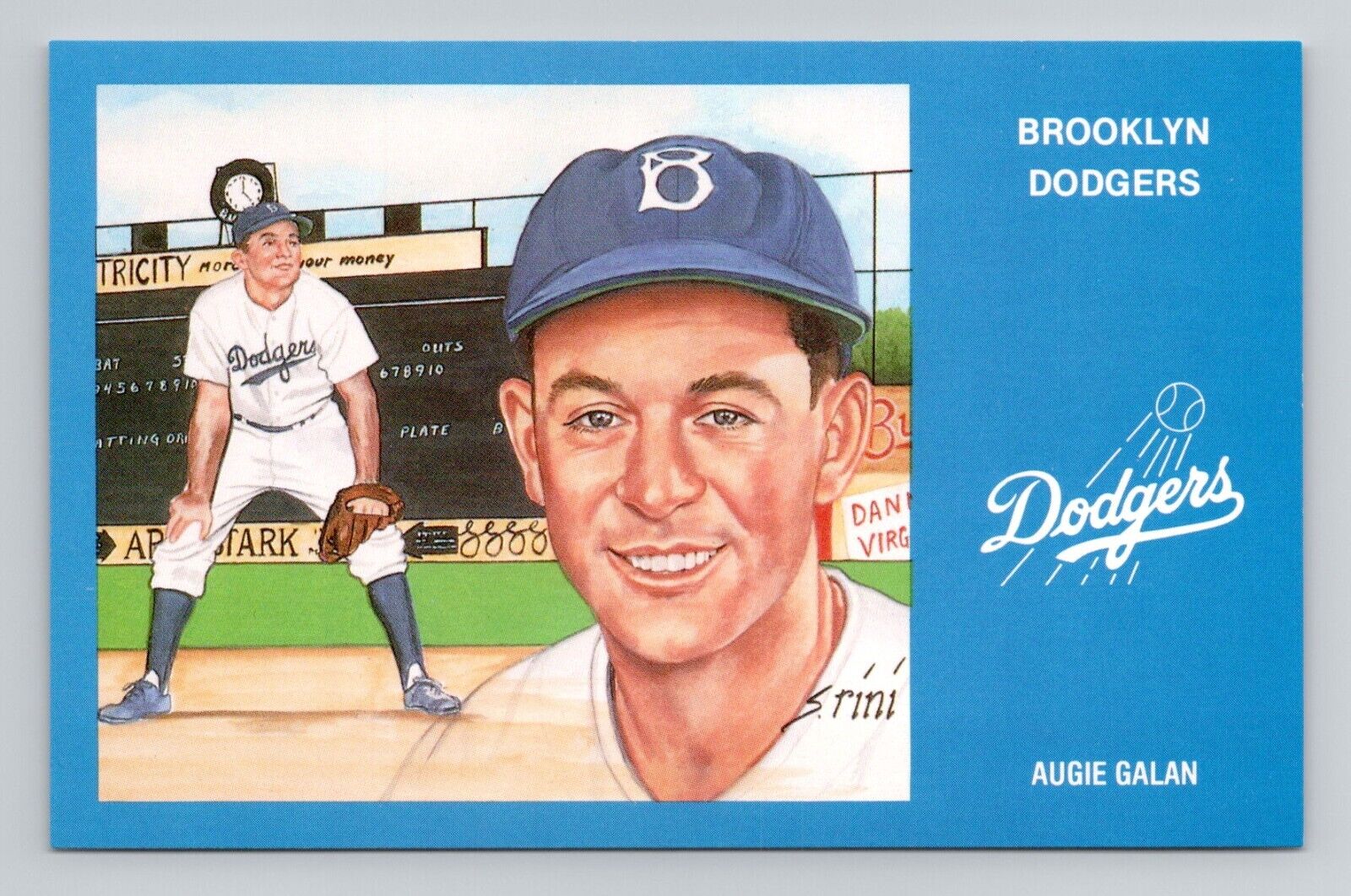 Postcard Baseball New York Brooklyn Dodgers Augie Galan a/s Susan Rini A3