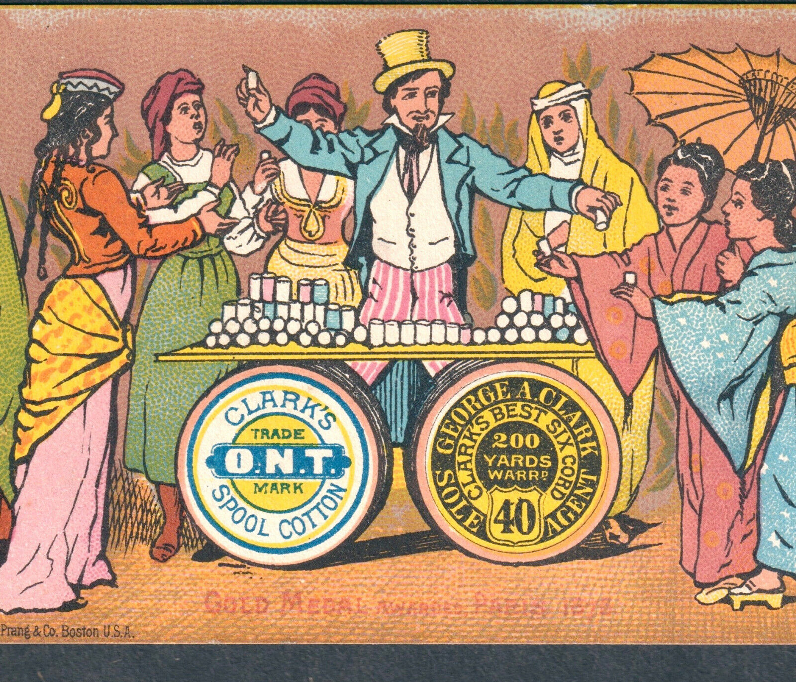 Uncle Sam 1878 Calendar Prang Clarks Sewing Thread Ethnic Arab Japan Trade Card