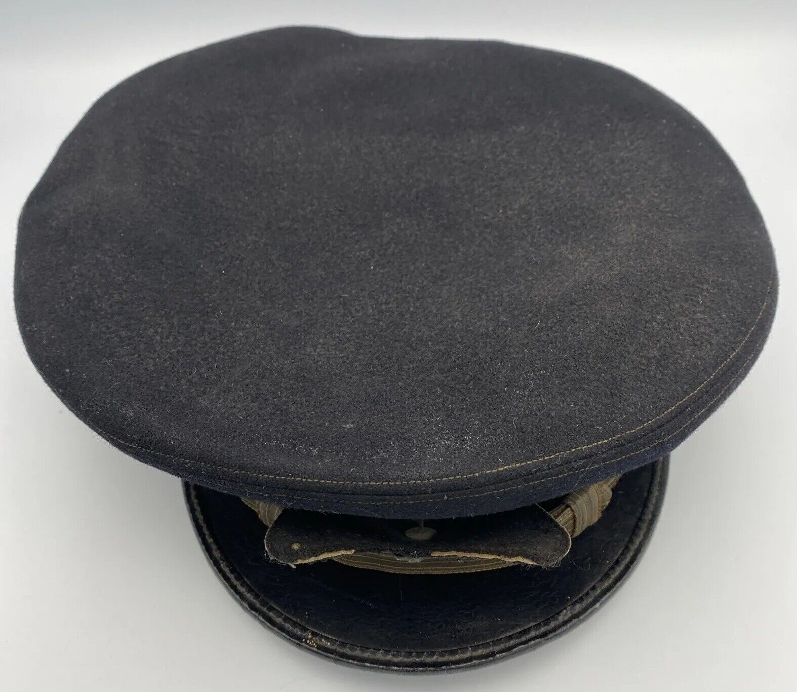Pre WW2 US Navy Black Cap 7-1/8 Complete Black Dress Hat - Naval Uniform Service