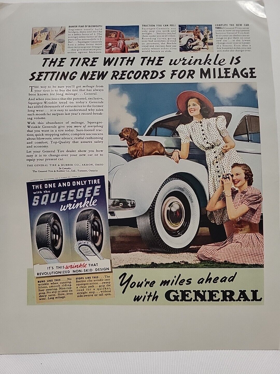 1939 General Tires Fortune Magazine Print Ad Squeegee Wrinkle Dog Women Color