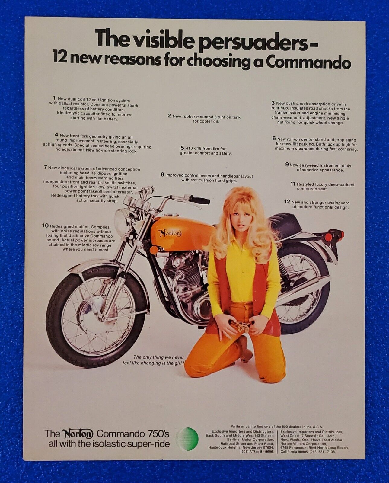 1971 NORTON COMMANDO 750cc MOTORCYCLE ORIGINAL COLOR PRINT AD (LOT ORANGE S24)