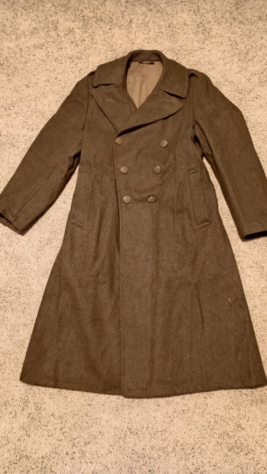 WW2 WWII 1945 Vintage US Army Trench Coat Overcoat, Melton Wool, 38R VERY NICE