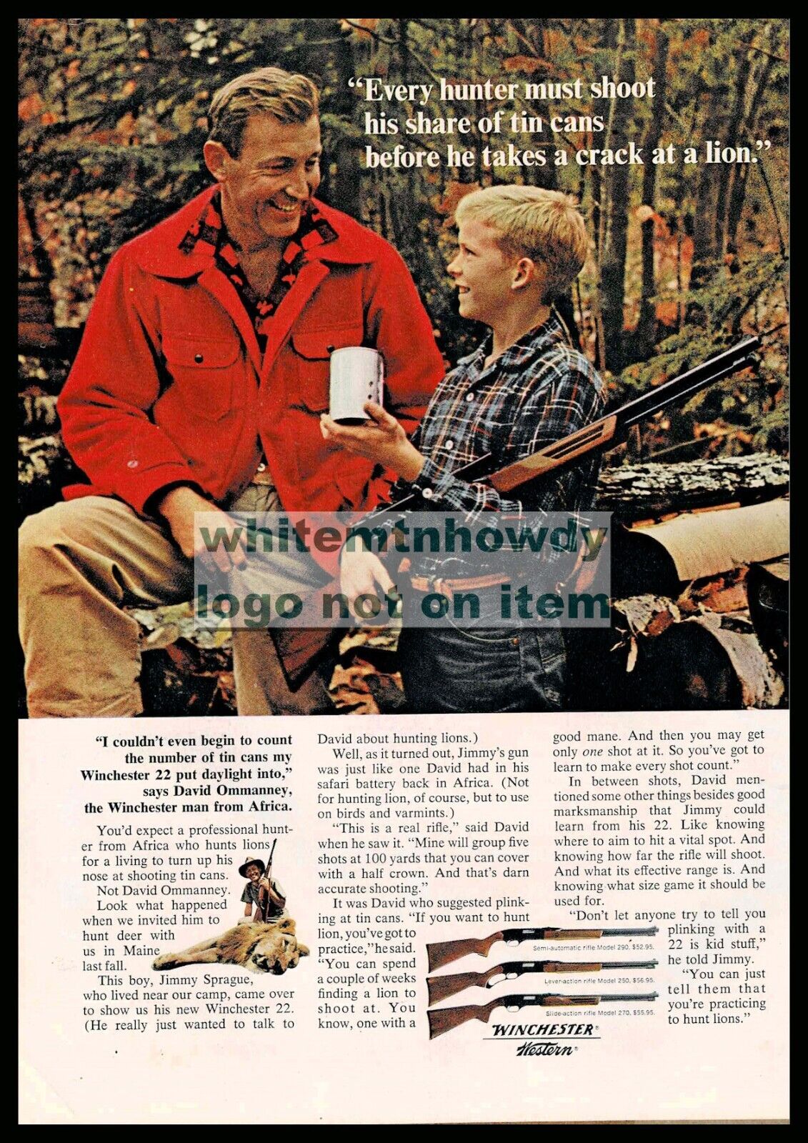 1965 WINCHESTER 290, 250, 270  Rifle Father & Son Original PRINT AD