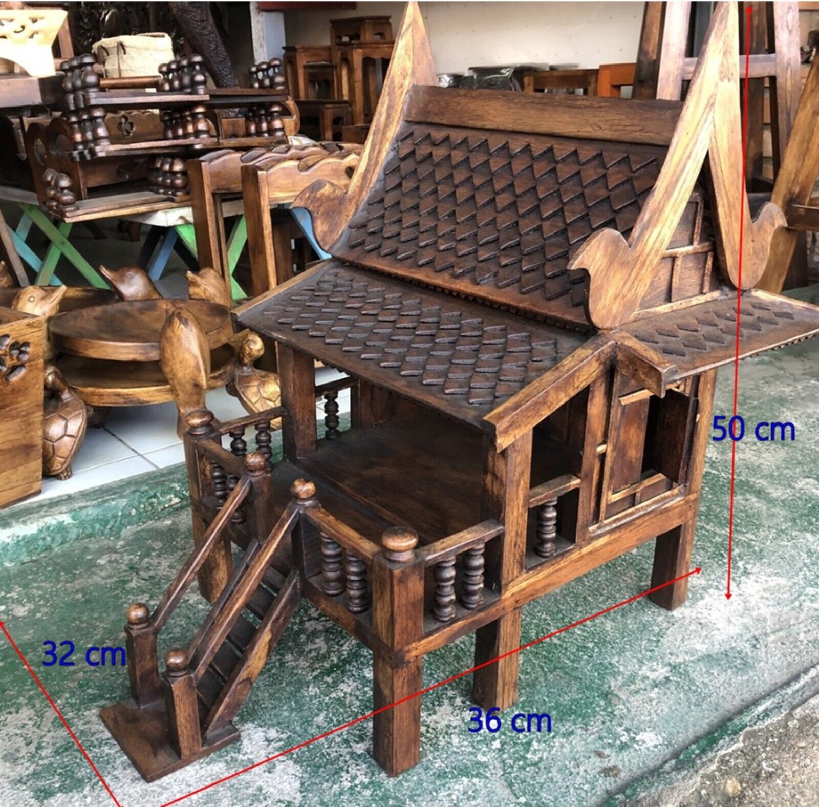 Large Thai Spirit House Wood Handicrafts Home Decor Worship Amulet San Phra Phum
