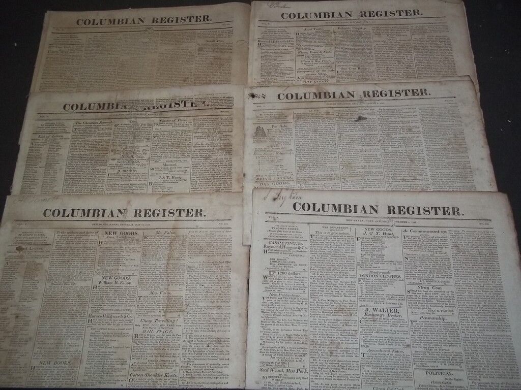 1816-1817 COLUMBIAN REGISTER NEWSPAPER LOT OF 6 - MADISON & CLAY - CT - NP 1454