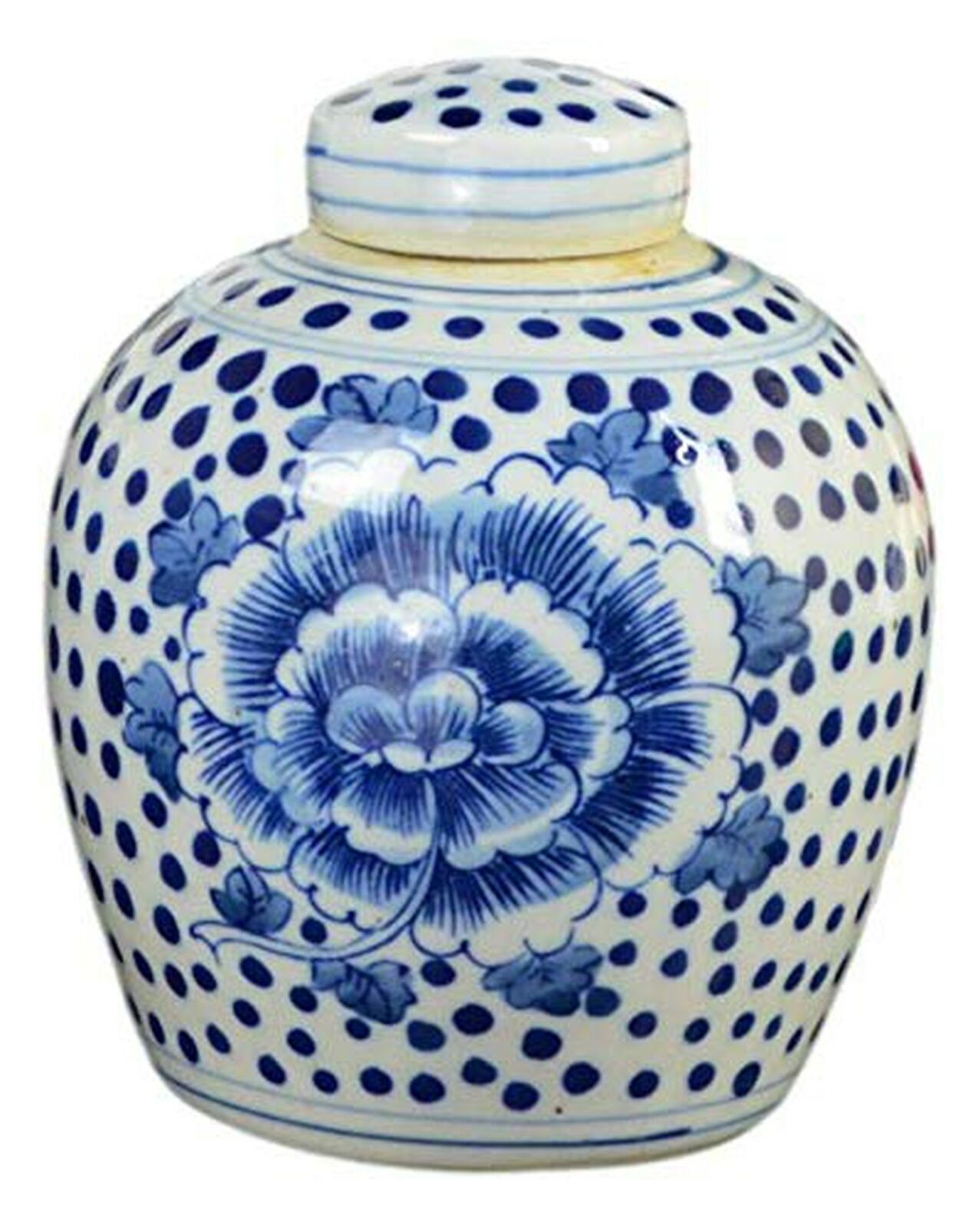 Festcool Antique Style Blue and White Porcelain Flowers Ceramic Covered Jar V...