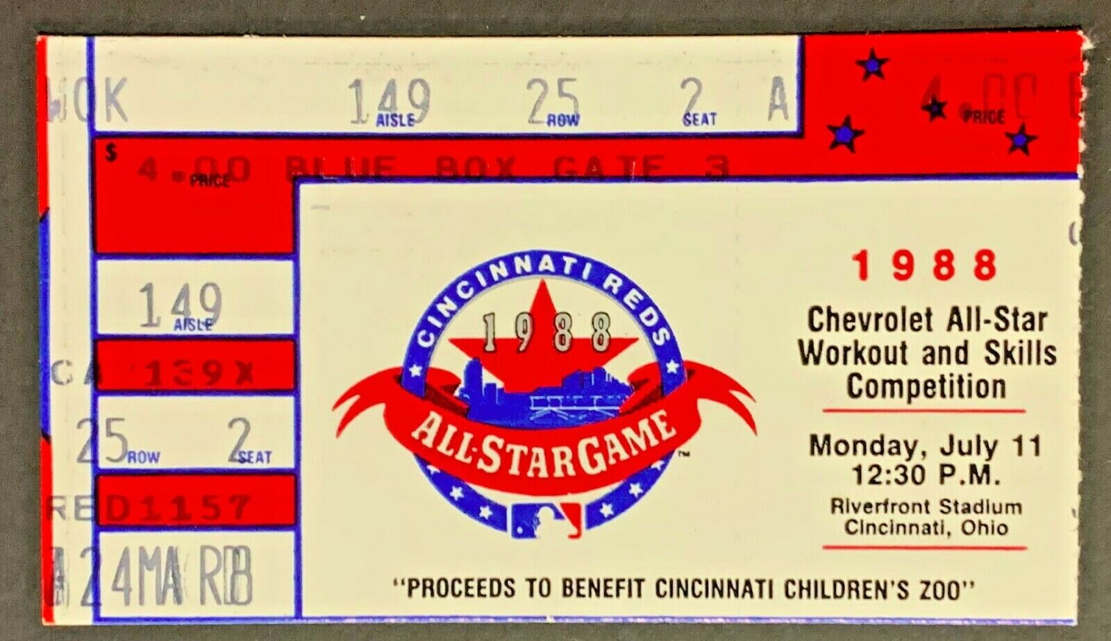 1988 MLB All Star Workout + Skills Competition Ticket Reds Riverfront Baseball 