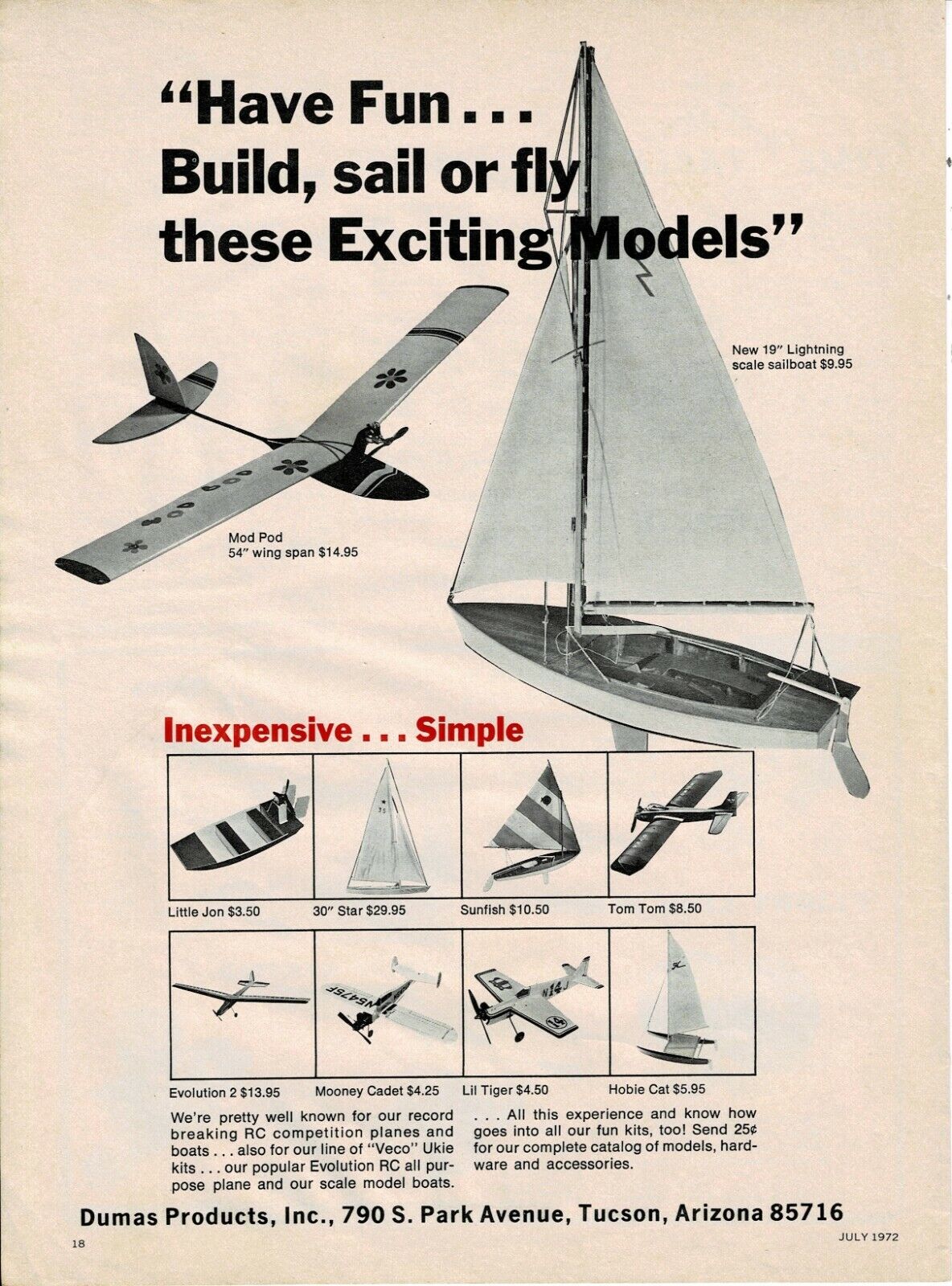 DUMAS PLANES BOATS - UKIE KITS MODELS - 1972 Print Advertisement