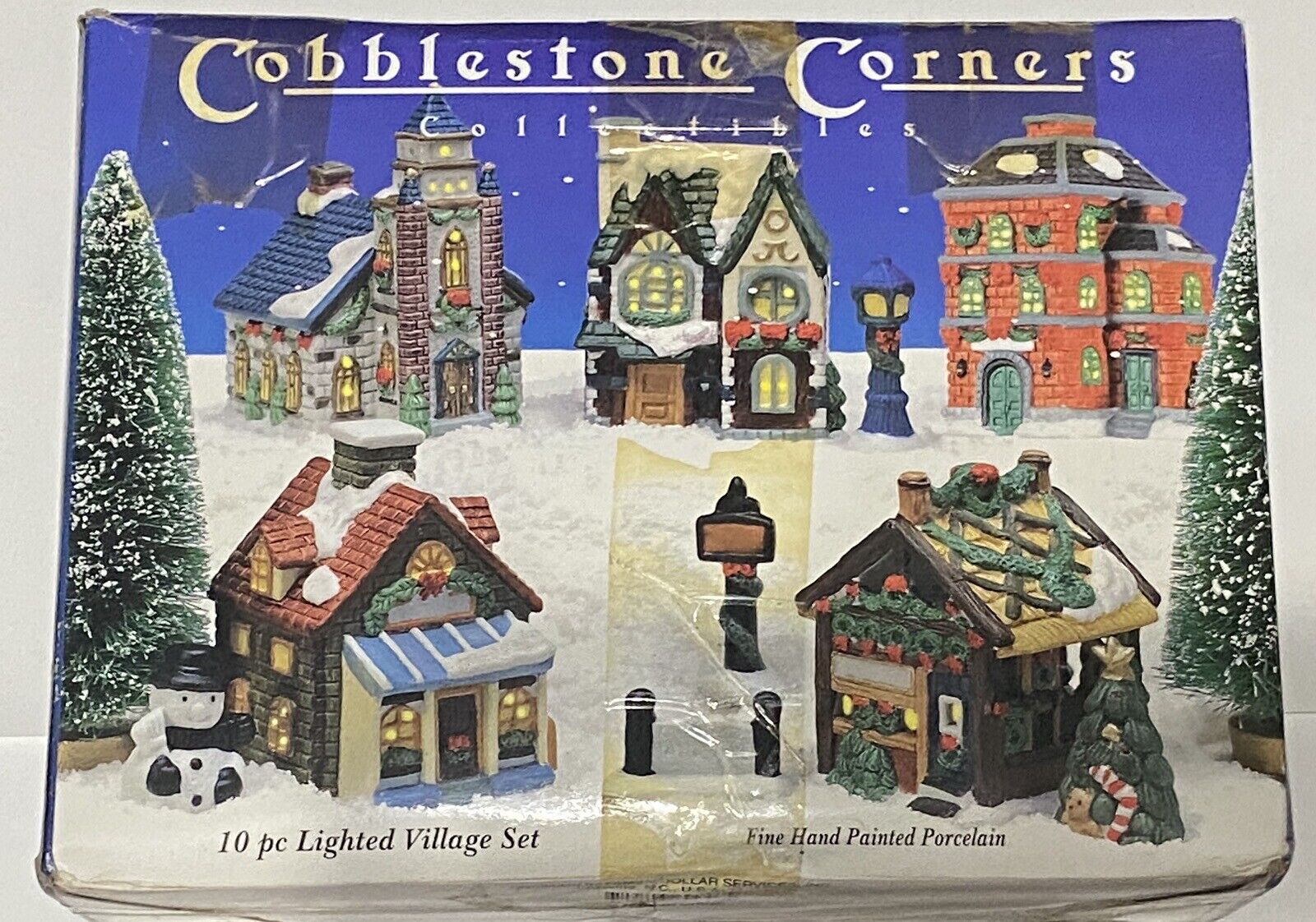 VTG 1991 Cobblestone Corners 10 PC. Lighted Village Set complete w/all 10 Pieces