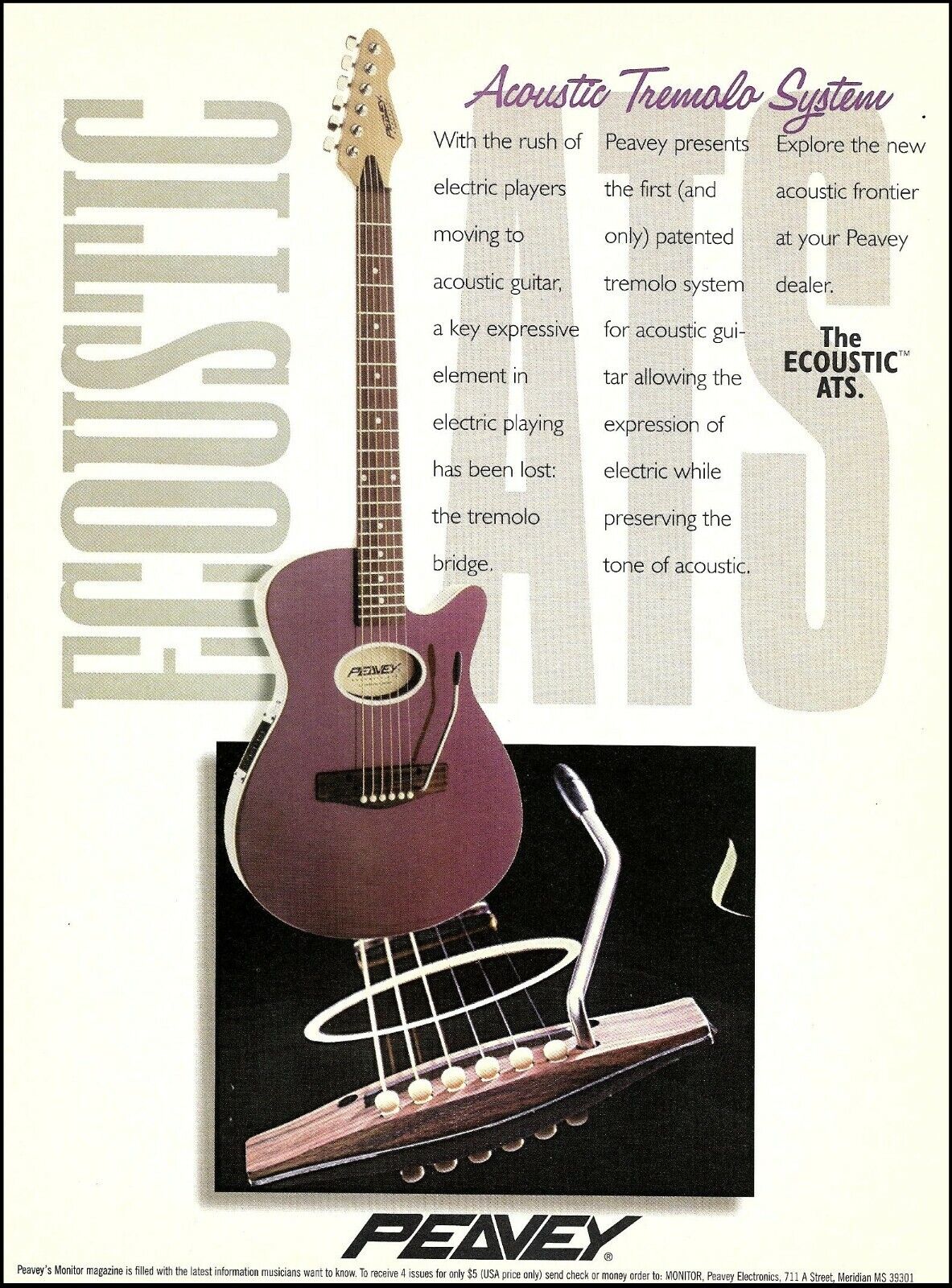 Peavey Ecoustic ATS acoustic tremolo system guitar advertisement 1995 ad print