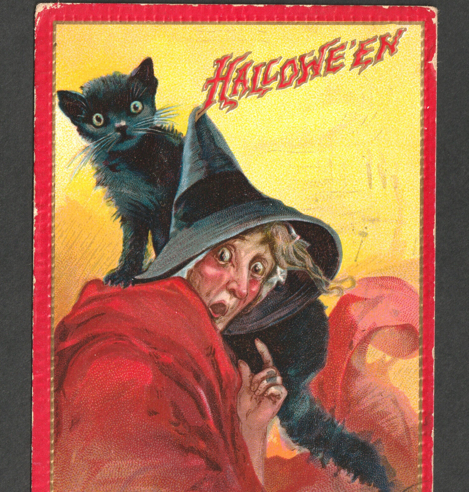 Halloween Witch 1911 Frances Brundage CANADA Raphael Tuck 174 Black Cat PostCard