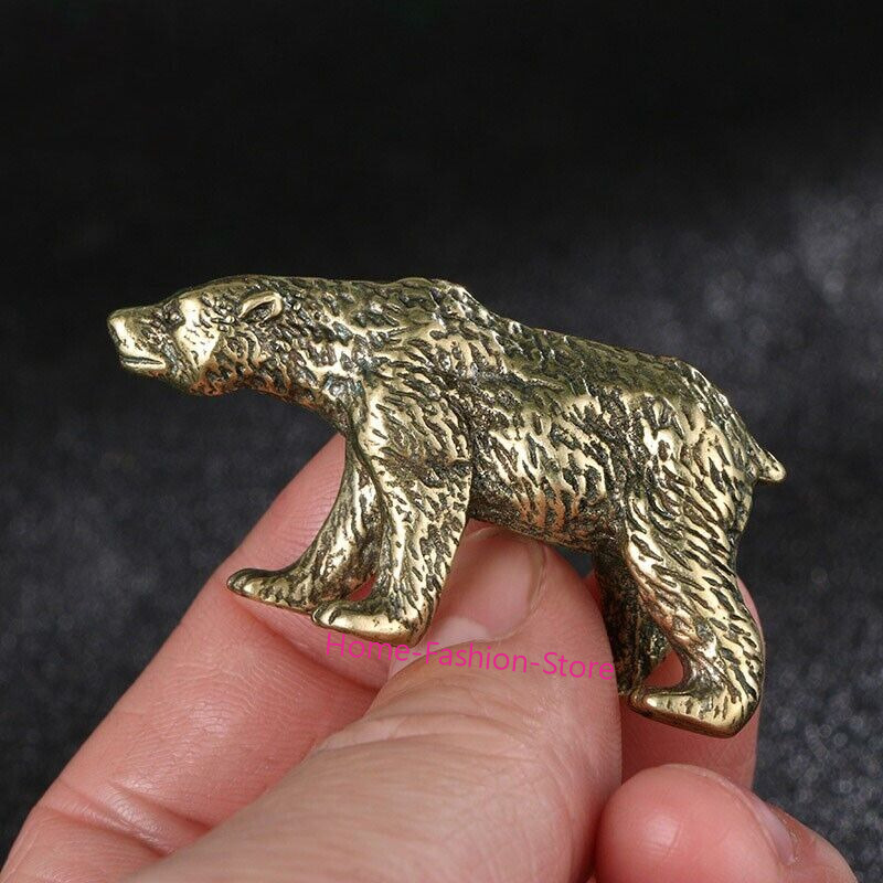 Vintage Solid Brass Bear Statue Craft Animal Figurine Miniature Tea Pet Ornament