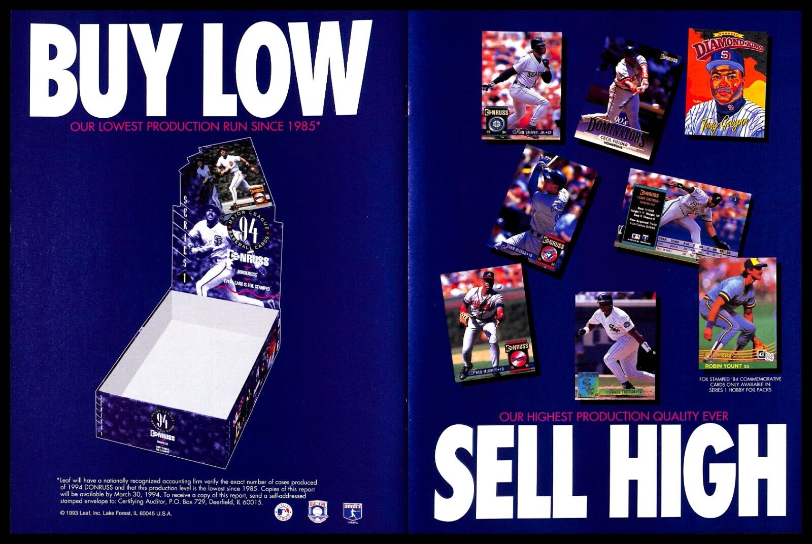 1994 Donruss Baseball Cards Retro PRINT ADVERTISEMENT Sports Collectible Promo
