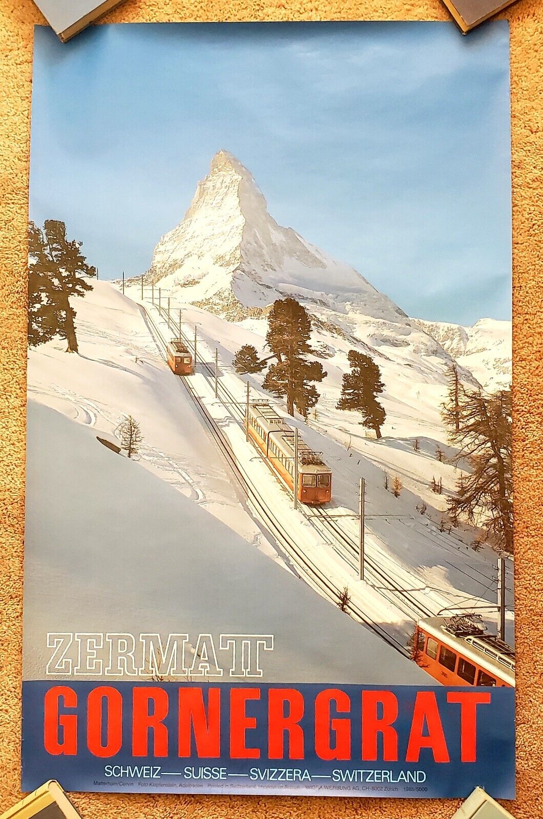 Vintage Original 1985 SWITZERLAND - ALPS Travel Poster art Zermatt AIRLINE ski
