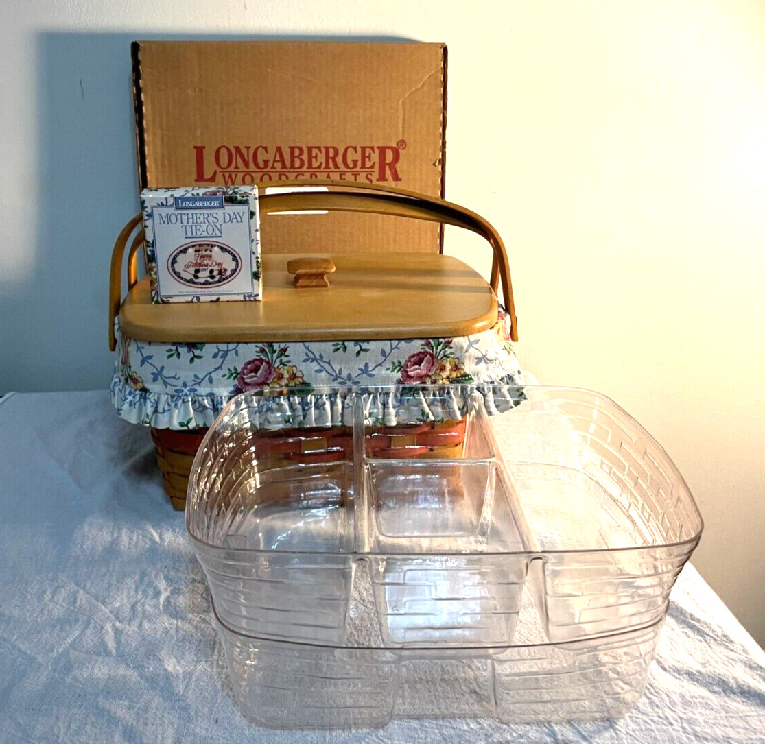 Longaberger 1997 Timeless Memories Mother’s Day Basket Liner Wood Lid Protectors