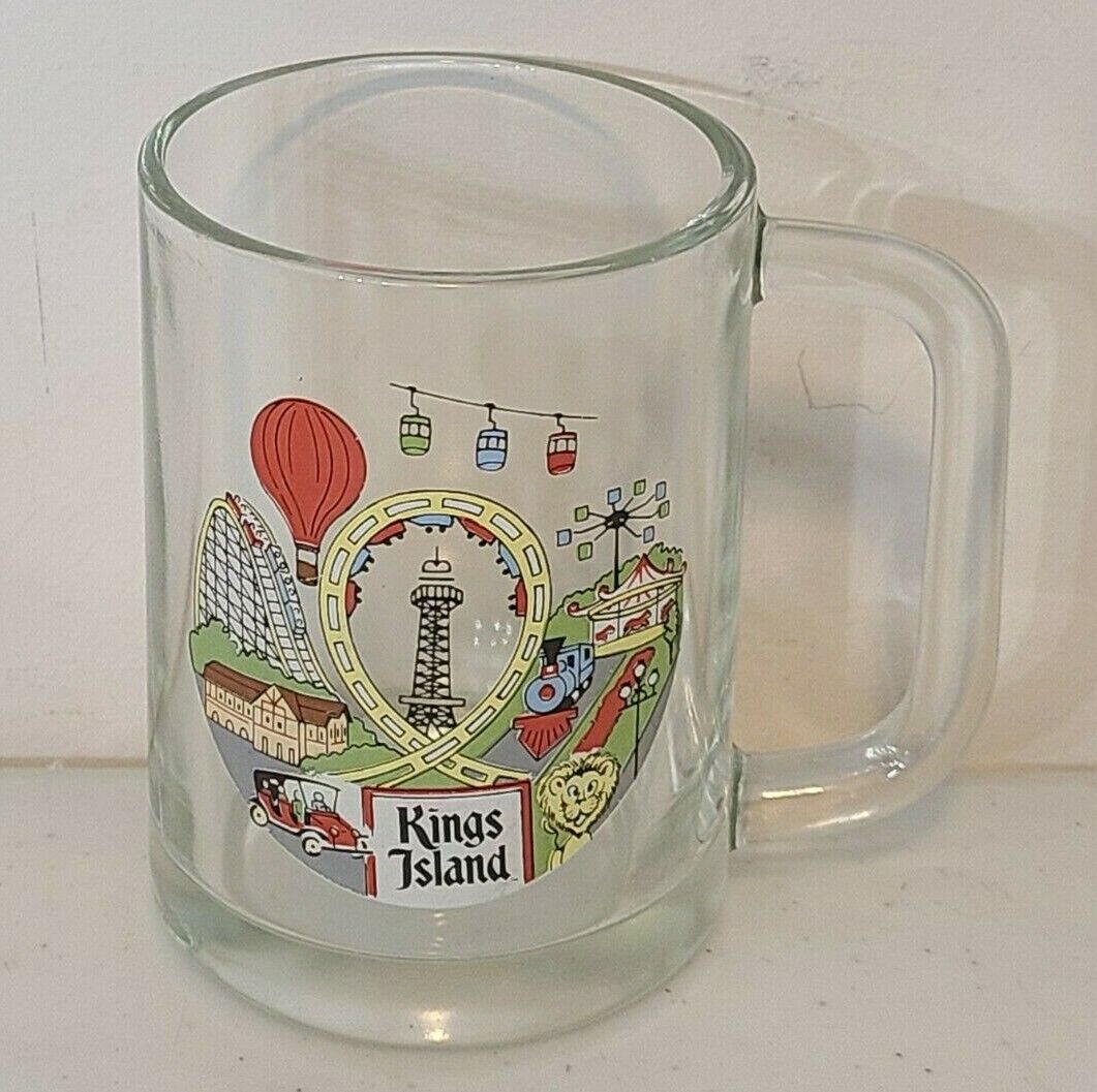 Vintage Kings Island Theme Park Souvenir Glass Beer Mug Clear 