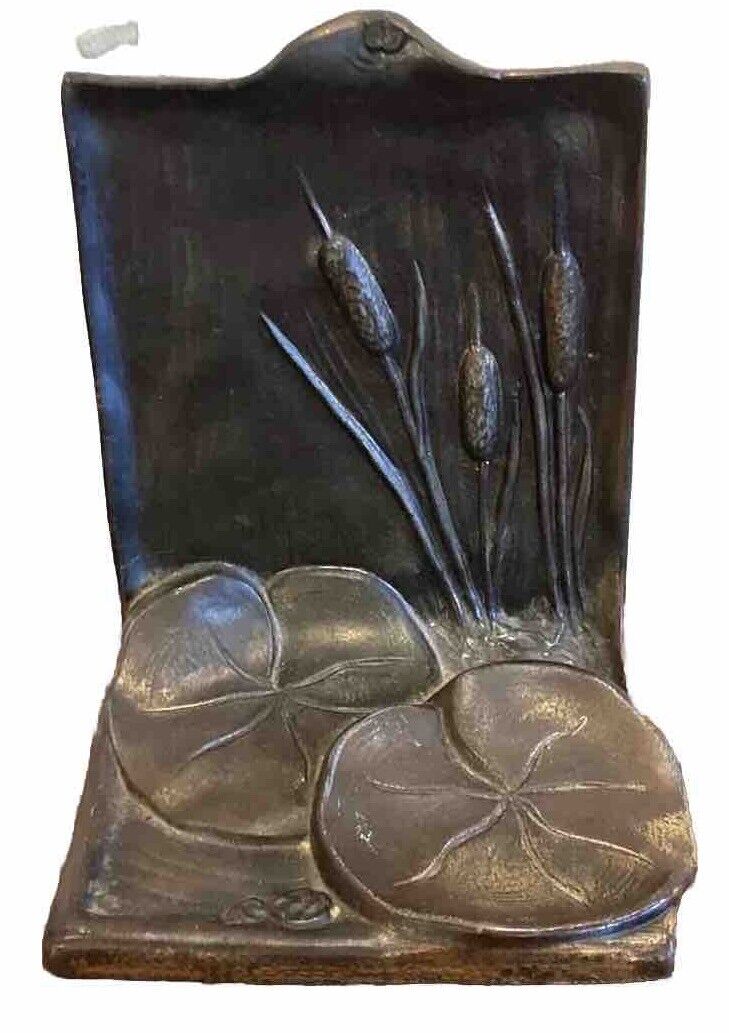 Single McClelland Barclay Bronze Bookend Lily Pads Cattails Vintage Art Nouveau