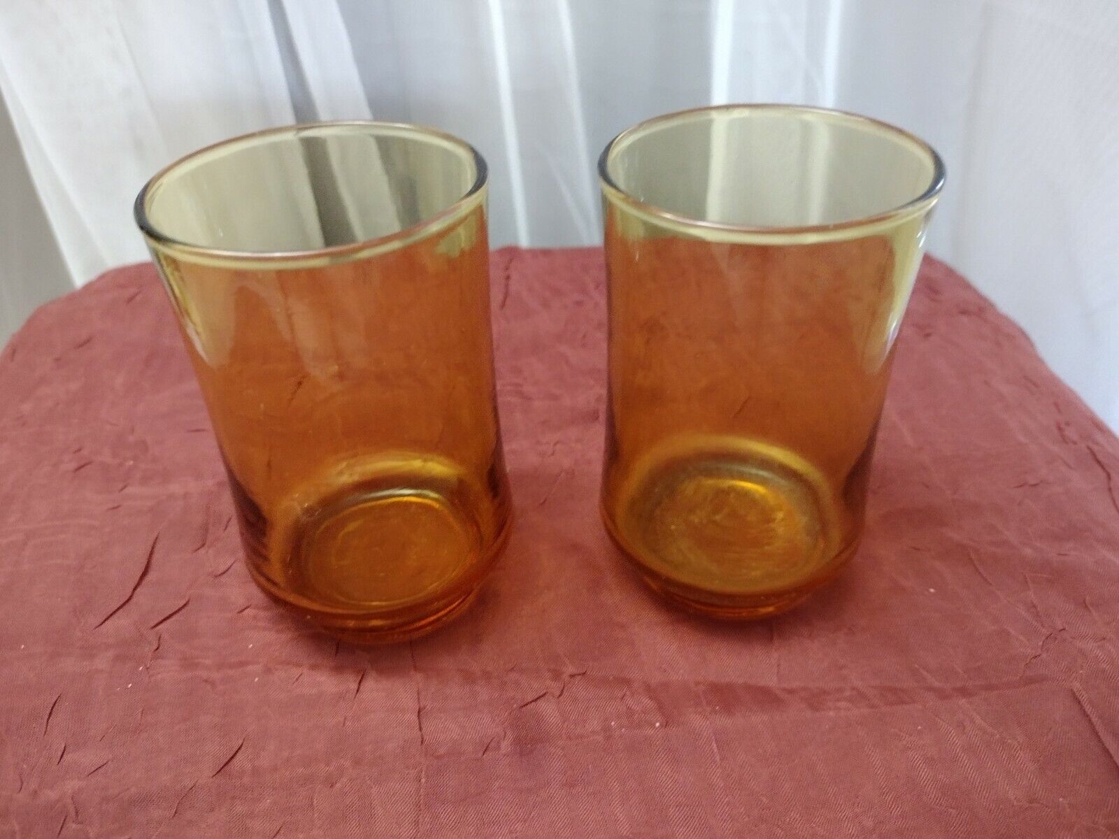2 x Vintage Libbey Amber Drinking Tea Glass Cup Stackable 8 oz Tumblers 3¾” Tall