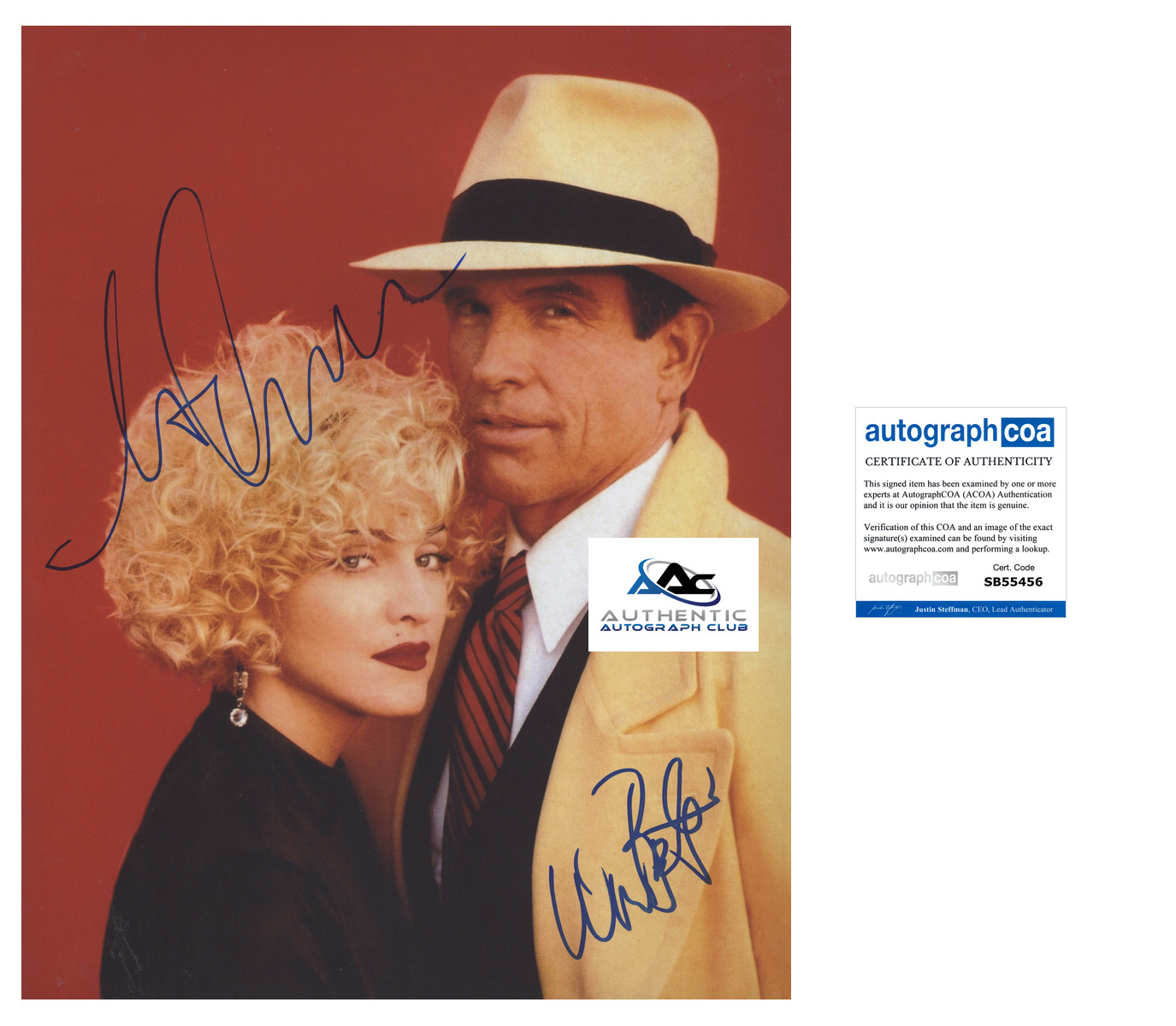 MADONNA AND WARREN BEATTY AUTOGRAPH SIGNED 11x14 PHOTO DICK TRACY ACOA