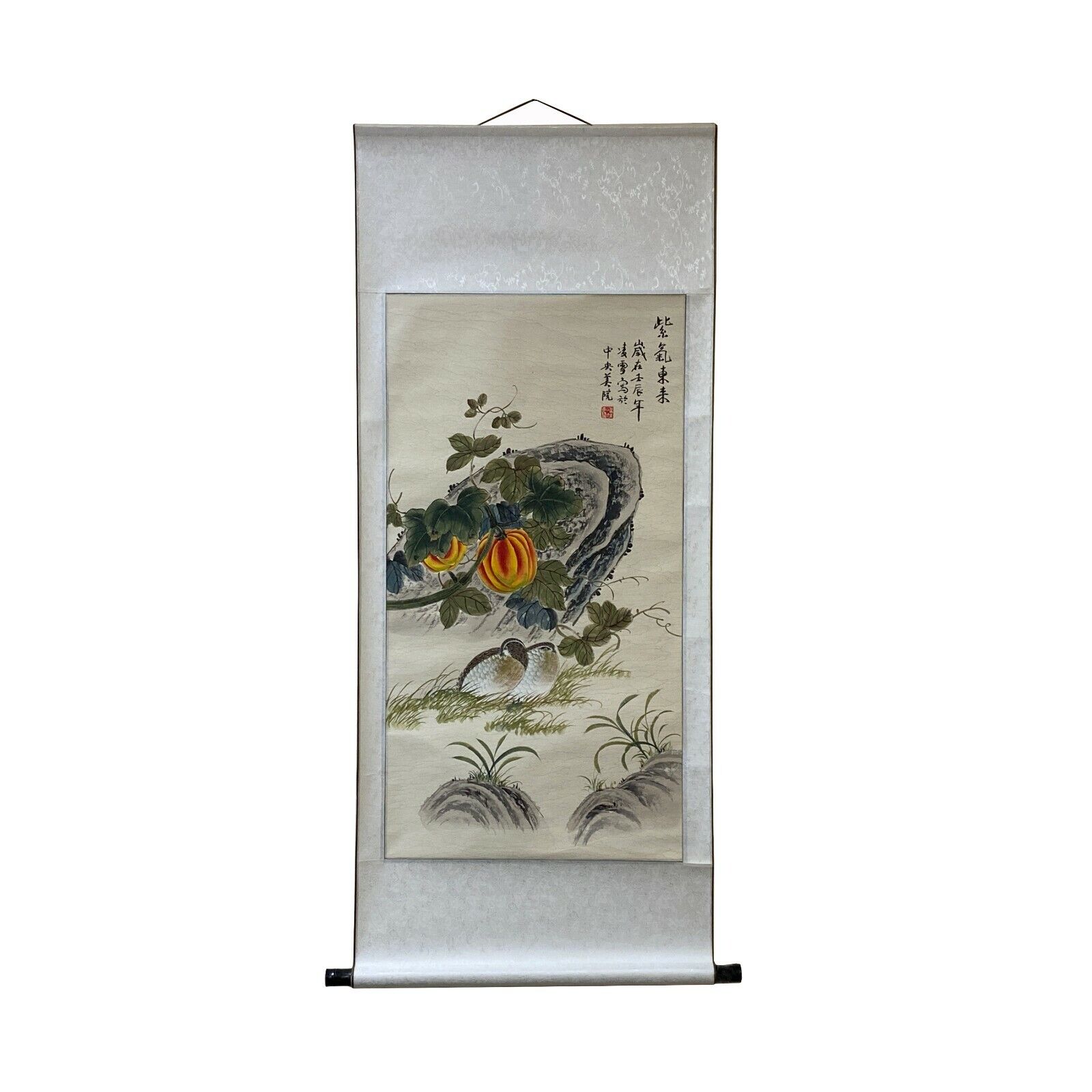 Chinese Color Ink Water Birds Fruits Scroll Painting Wall Art ws1980