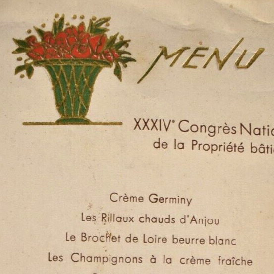 1935 National Congress De La Propriete Batie Menu Chalonnes-sur-Loire France #2