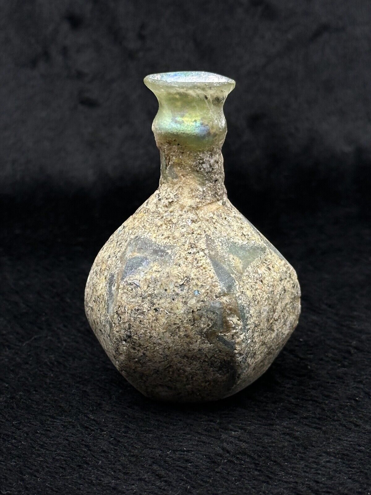 Wonderful Authentic Ancient Roman Glass Iridescent Patina Restored Bottle