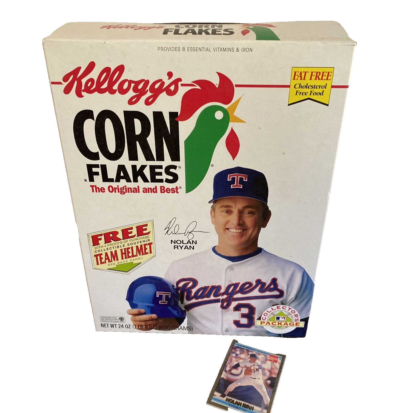 Nolan Ryan 1993 Kellogg\'s Corn Flakes Cereal Box + 1992 Donruss Coca Cola Cards