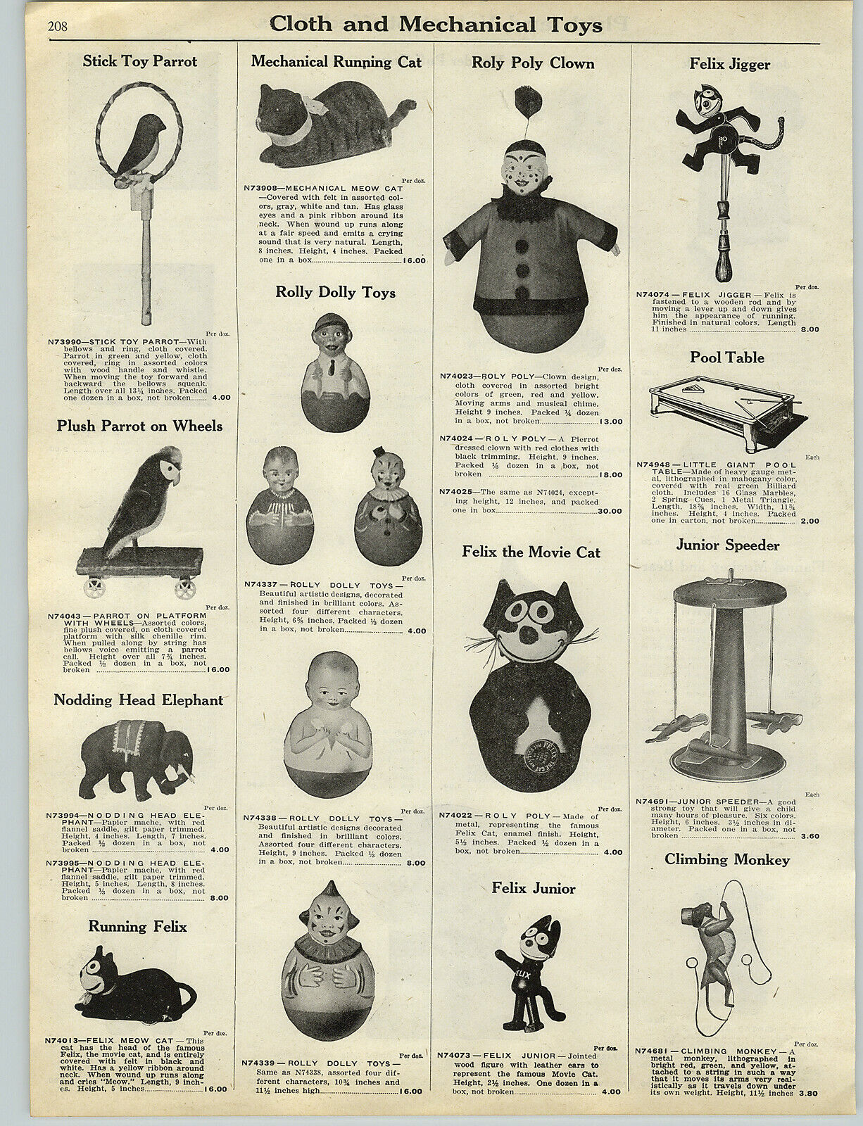 1927 PAPER AD Felix The Movie Cat Roly Poly Toy Jigger Schoenhut Wood 4 Images