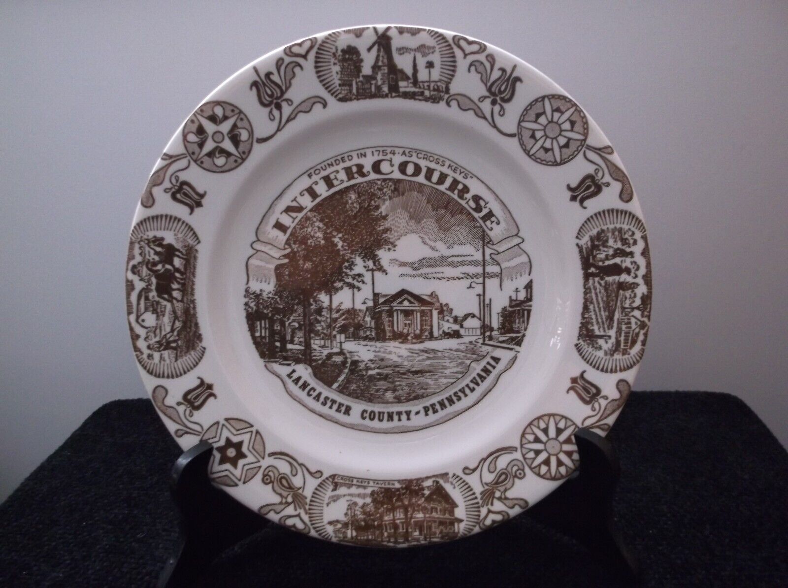 Vtg Lancaster County Pennsylvania Plate Intercourse Founded In 1754 Cross Keys