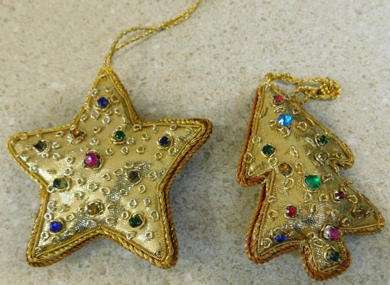 Vintage Christmas Tree And Christmas Star Golden Ornaments Lot Made In India